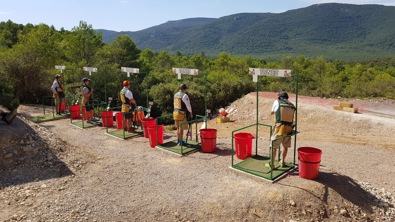 Compak Sporting shooters on the stands at a South African range