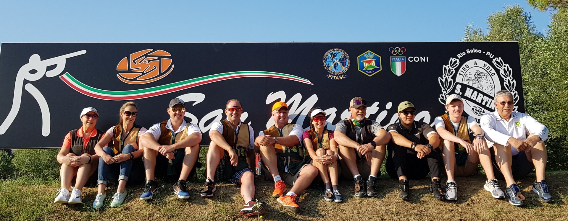 Shooters on the Compak Sporting line at a South African event