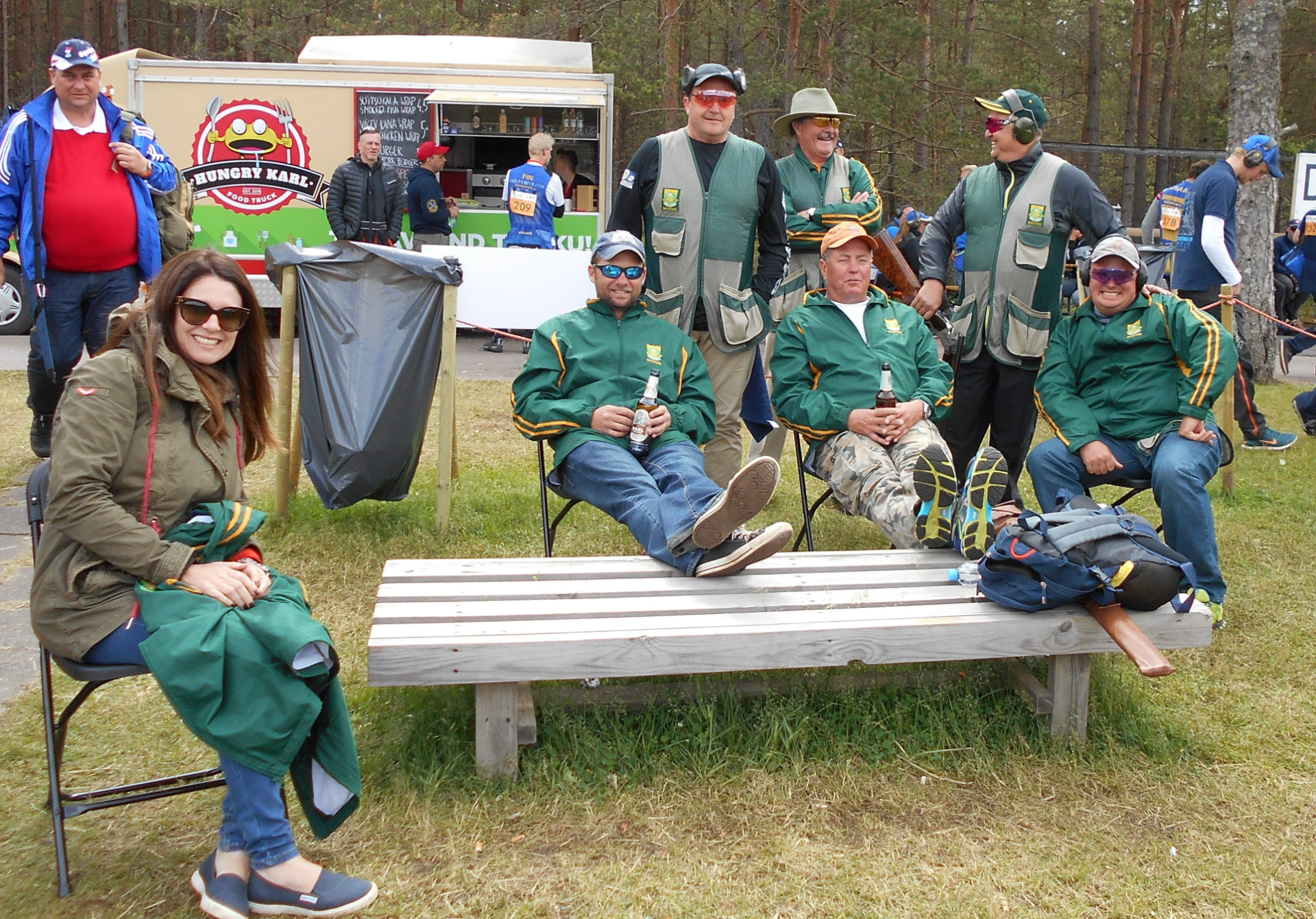 South African shooters relaxing between rounds at a world championship