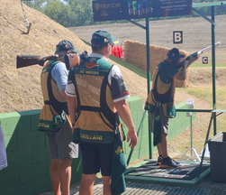 Competitors and officials at a shooting stand in San Martino